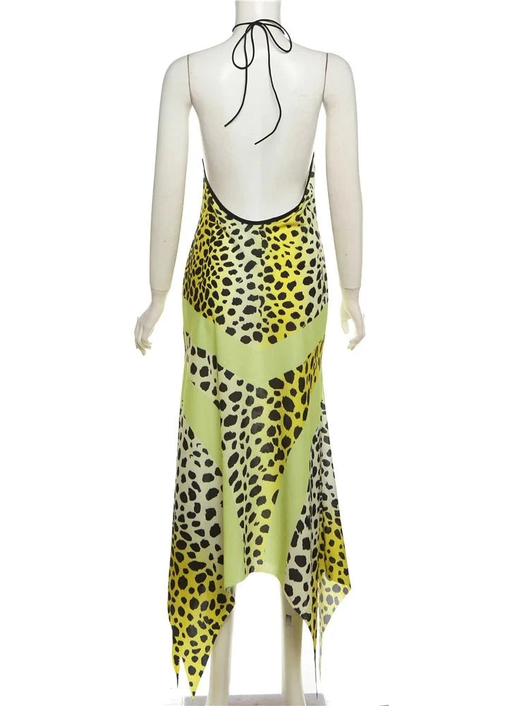 Mya Leopard-Print Halter Dress