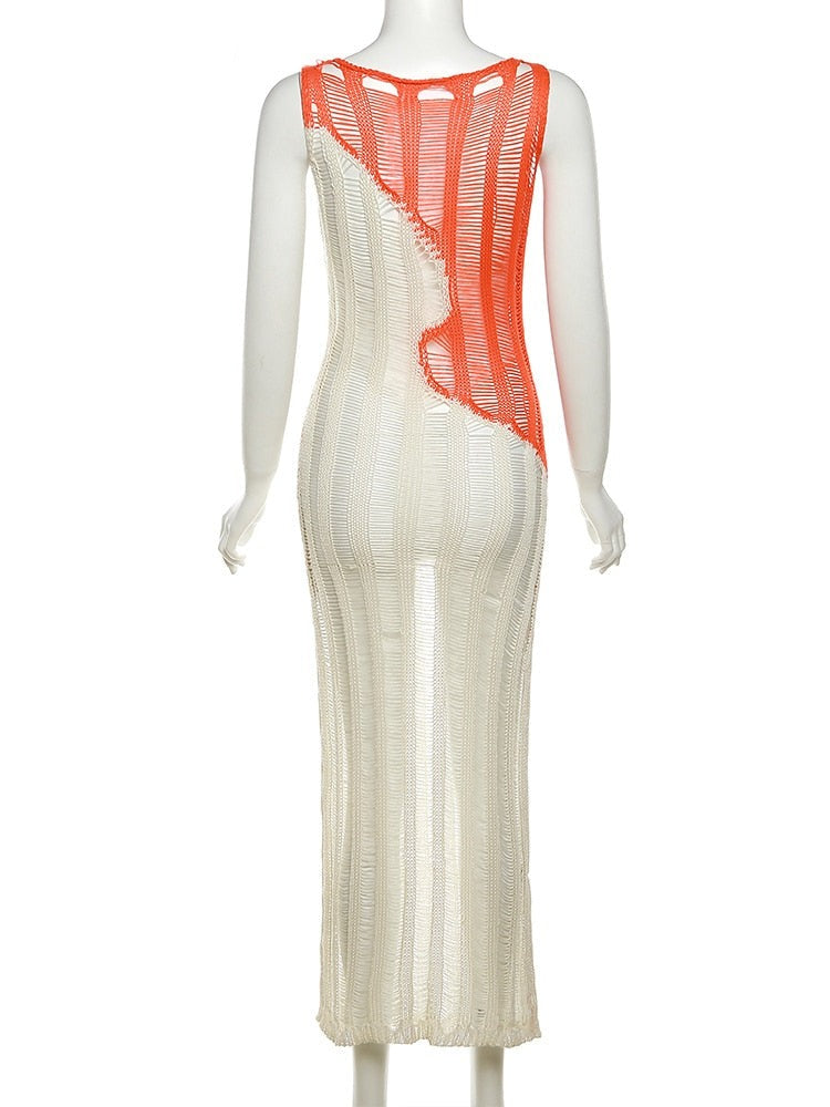 Two Tone Knit Midi Dress