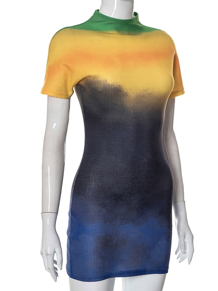 Textured Ombre Cap Sleeve Mini Dress
