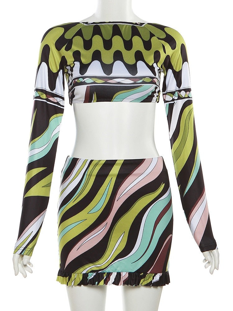 Wavy Print Skirt Set