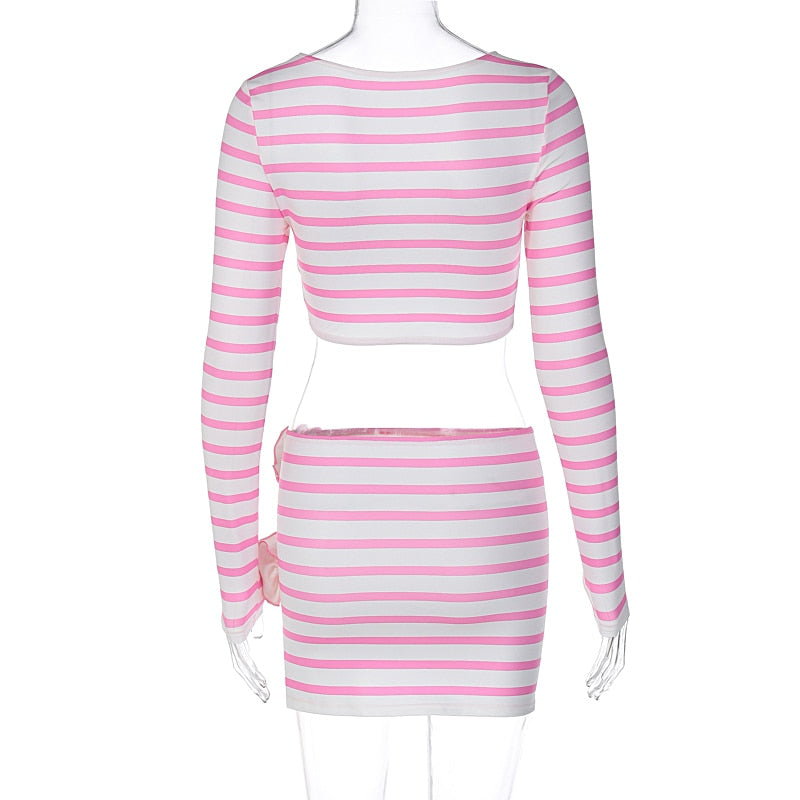 Candy Striped Print Skirt Set