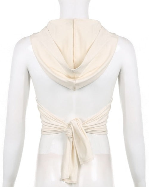 Hooded Backless Tie Waist Cropped Tank