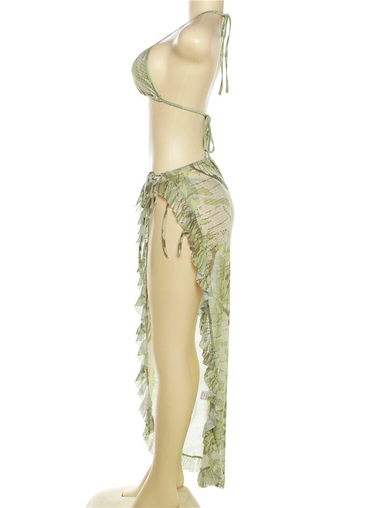 Miya Three Piece Printed Bikini Skirt Set