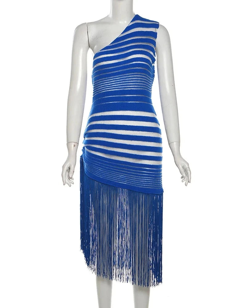 Royal Blue Mesh Detail Midi