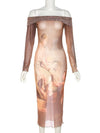 Soft Girl Era Printed Mesh Midi Dress
