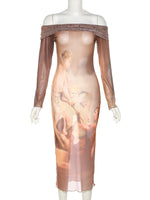 Soft Girl Era Printed Mesh Midi Dress