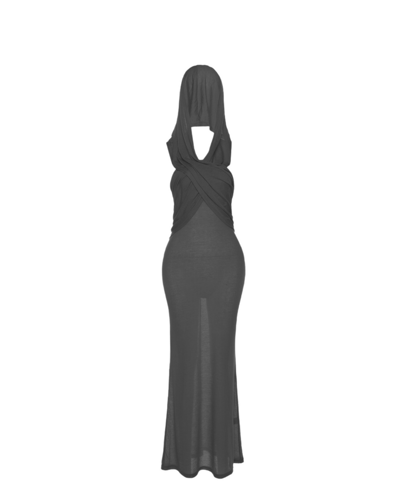 Hooded Mesh Maxi Dress