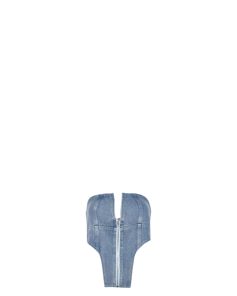 Andie Denim Strapless Crop Top
