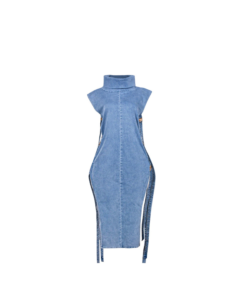 Sleeveless Denim Side Split Dress