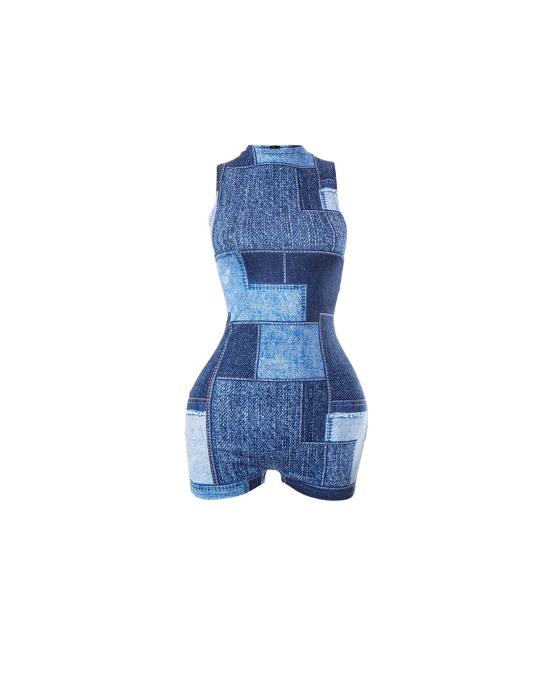 City Gal Denim Print Romper