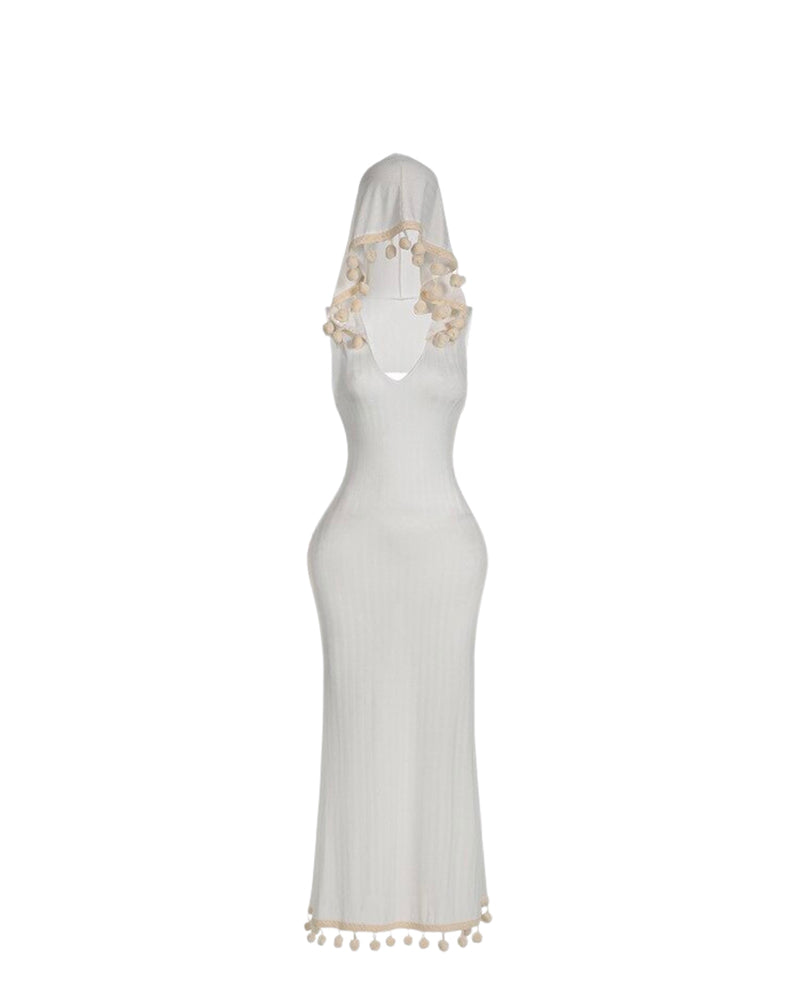Hooded Pom Pom Maxi
