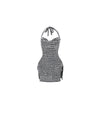 Fuzzy Stripe Side Slit Halter Mini Dress