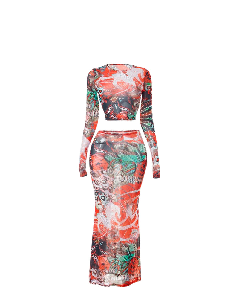Gia Mesh Two Piece Skirt Set