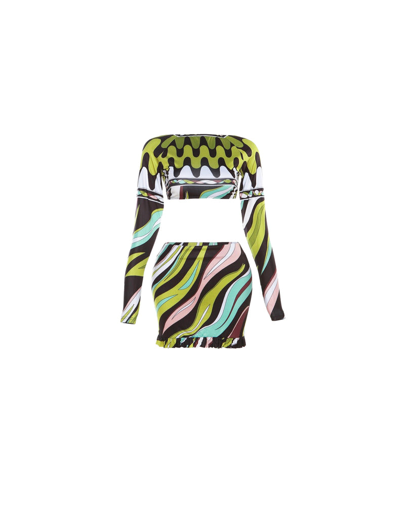 Wavy Print Skirt Set