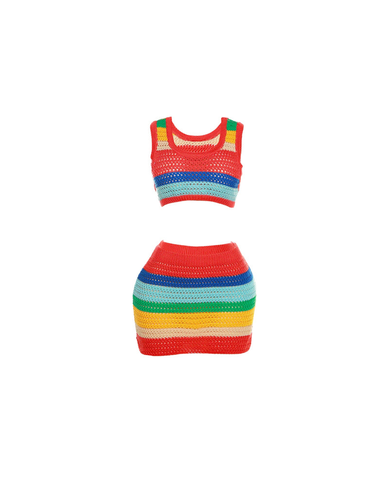 Fiji Multicolor Striped Skirt Set
