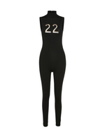 Letter Embroidery Jumpsuit - Black