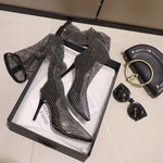 Rhinestone Fishnet Thigh High Boot