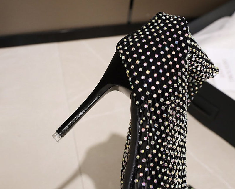 Rhinestone Fishnet Thigh High Boot