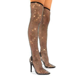 Rhinestone Fishnet Thigh High Boot