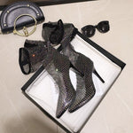 Rhinestone Fishnet Thigh High Boot