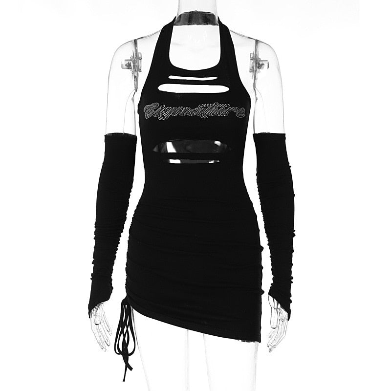 Rhinestone Letter Cut Out Halter Mini