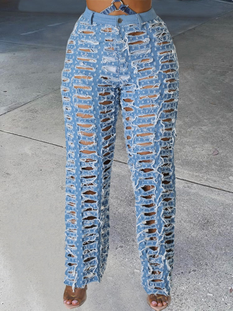 Over Distressed Denim Jeans