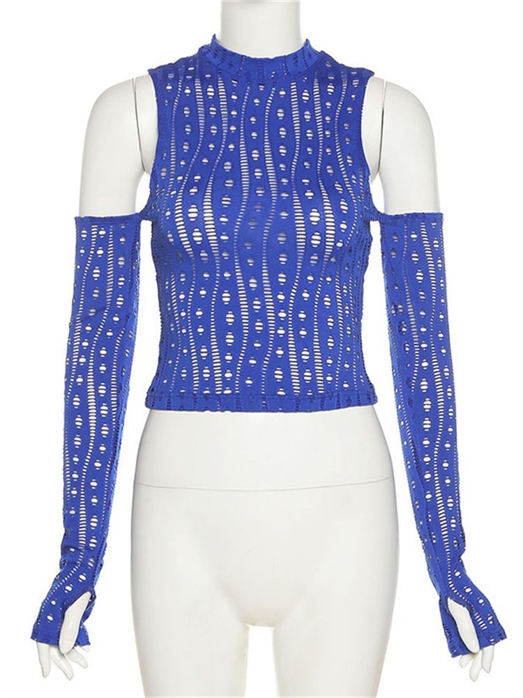 Hollow Out Long-Sleeved Off Shoulder Top