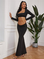 Backless Long Sleeve Maxi