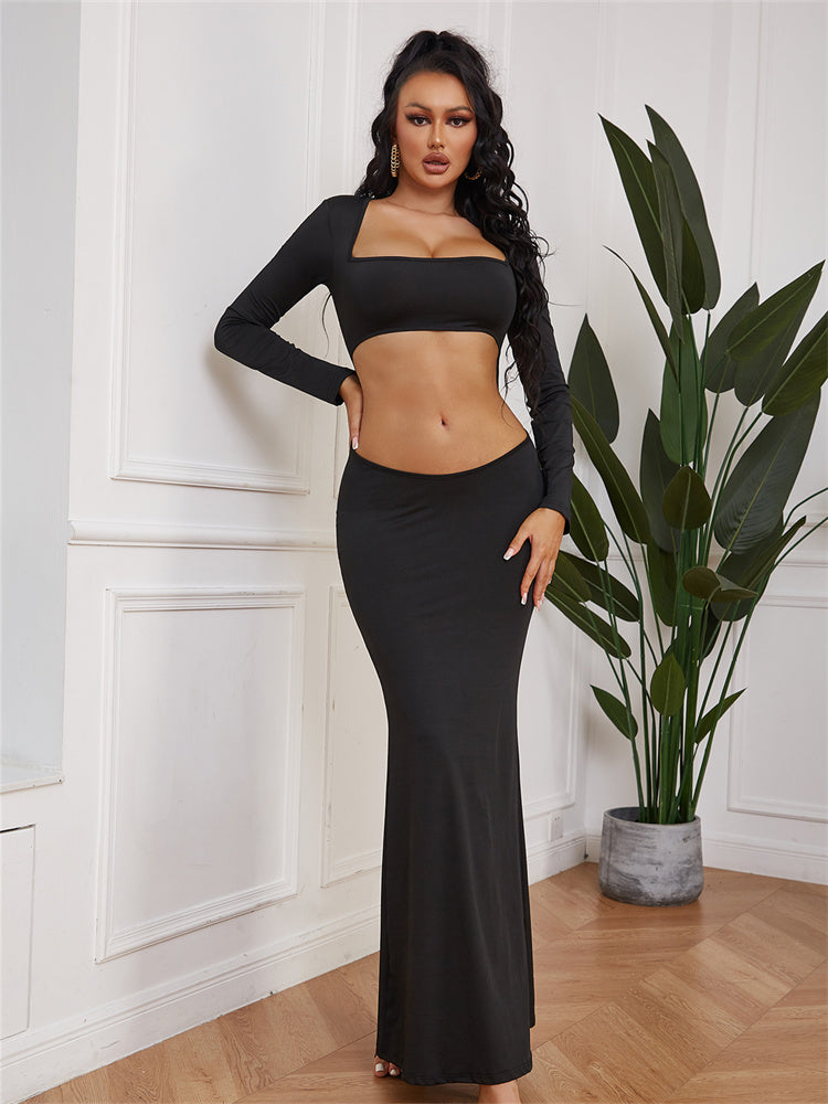 Backless Long Sleeve Maxi