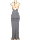 Slinky Ruched Halter Maxi Dress
