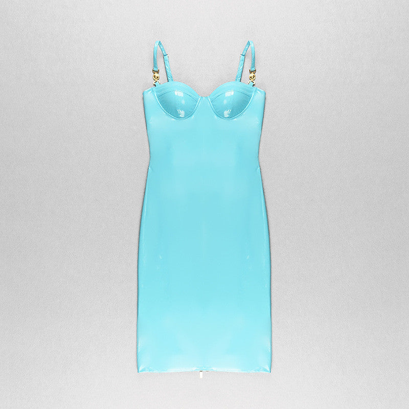 Turquoise Faux Leather Midi