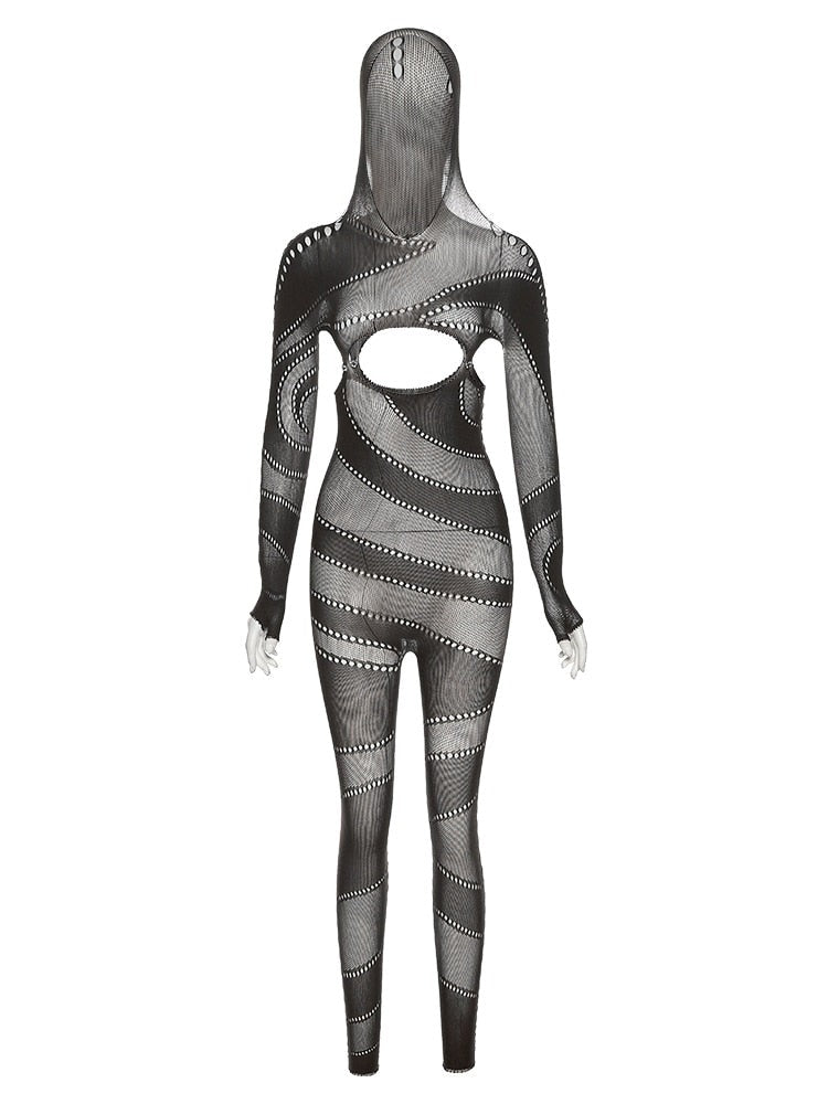 Kiya Sheer Hooded Jumpsuit