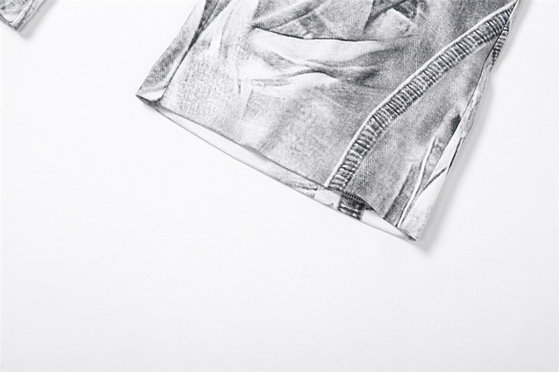 Denim Graphic Print Flare Pant