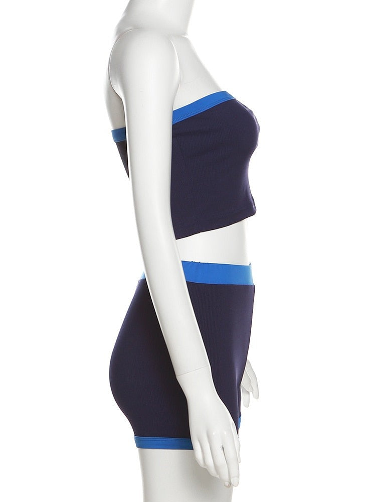 Blue Bandeau Short Set