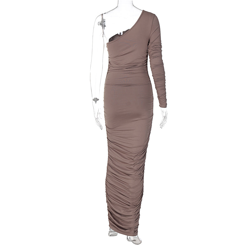 One Shoulder Ruched Maxi