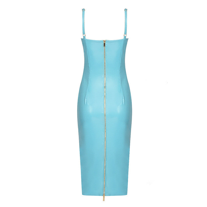 Turquoise Faux Leather Midi