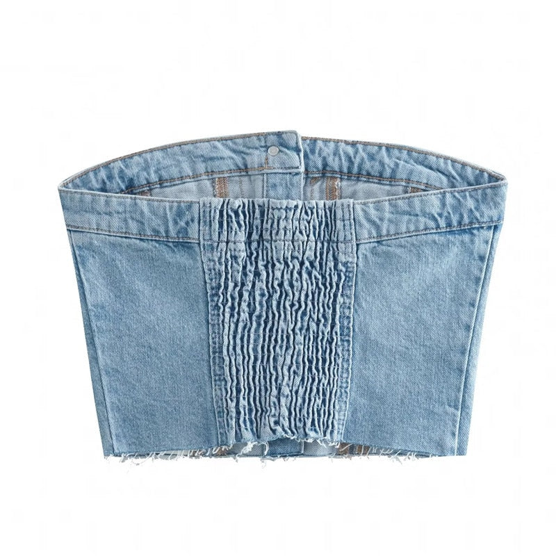 Raw Edge Denim Corset Top