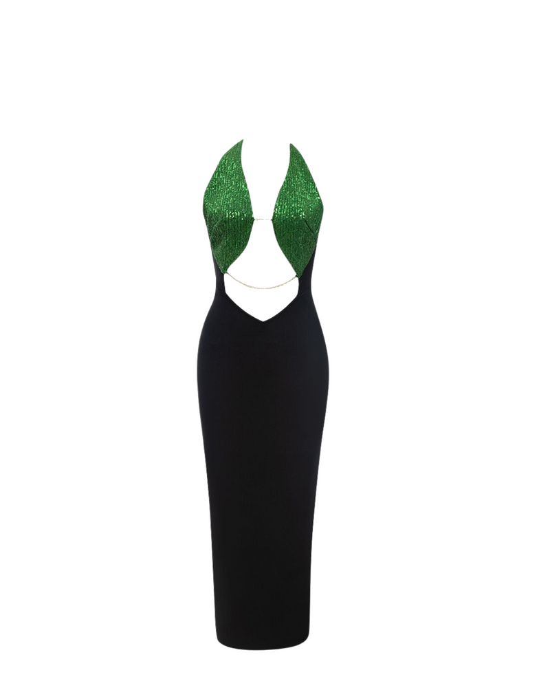 Stunner Deep V-Neck Midi Dress