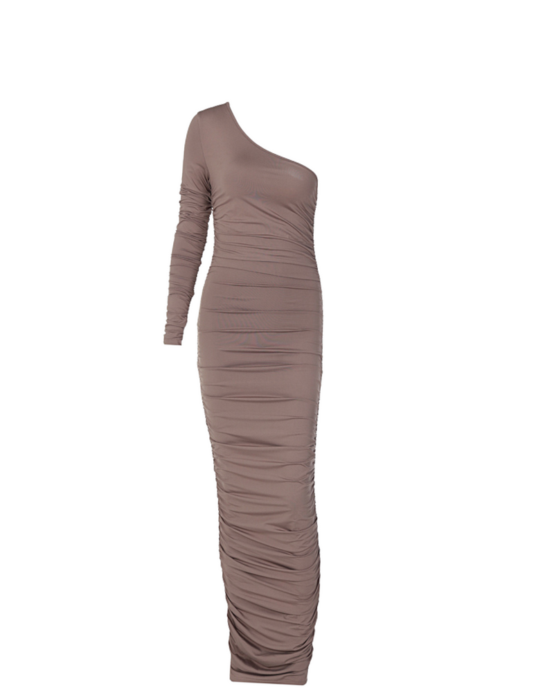 One Shoulder Ruched Maxi