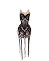Nyla Silver Crystal Transparent Mesh Dress