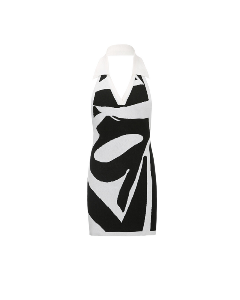 Stretch Knit Printed Halter Dress