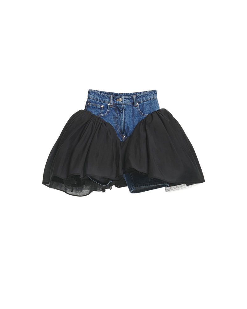 Denim Tulle Detail Skort