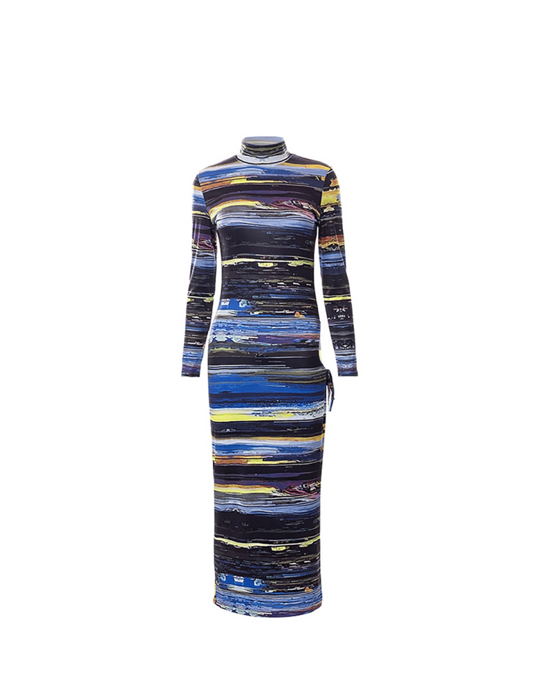 Stripe Print Hip Cut Out Dress