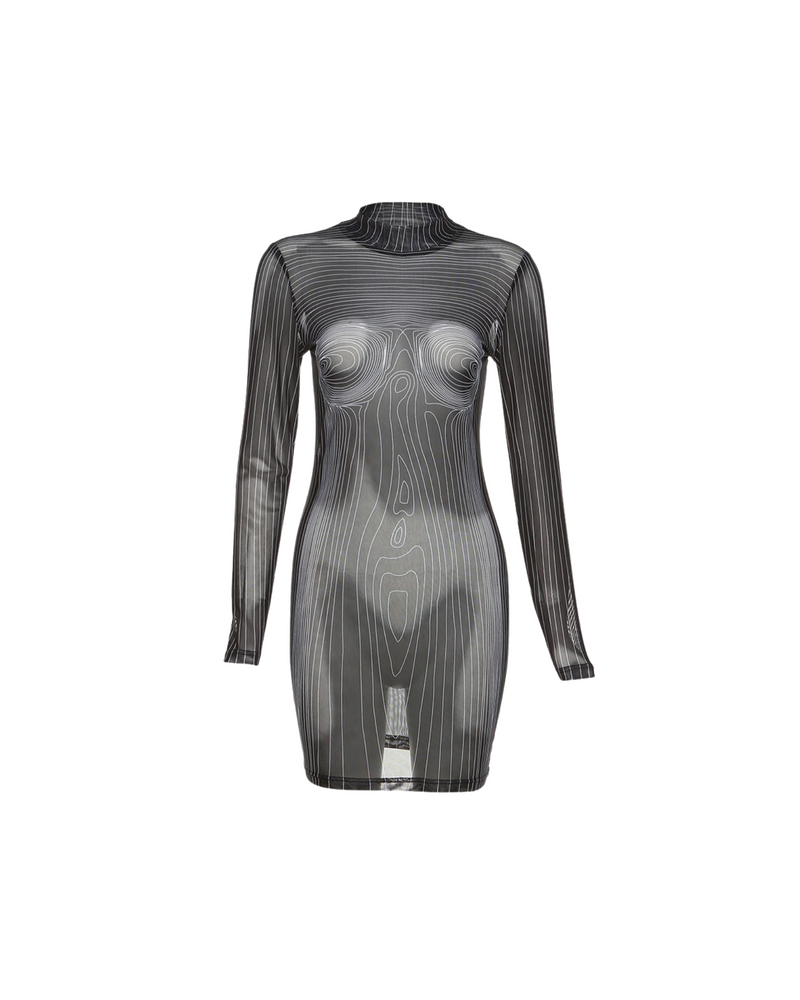 Serving Body Long Sleeve Mesh Dress