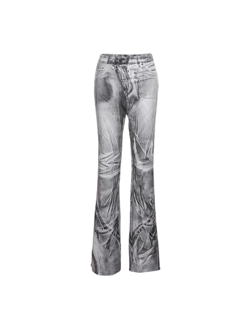 Denim Graphic Print Flare Pant