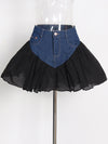 Denim Tulle Detail Skort