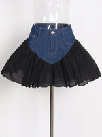 Denim Tulle Detail Skort