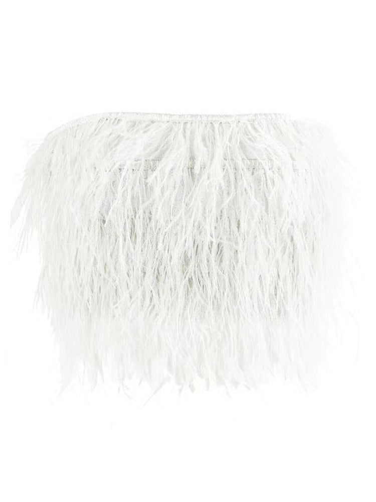 Strapless Feathered Crop Top
