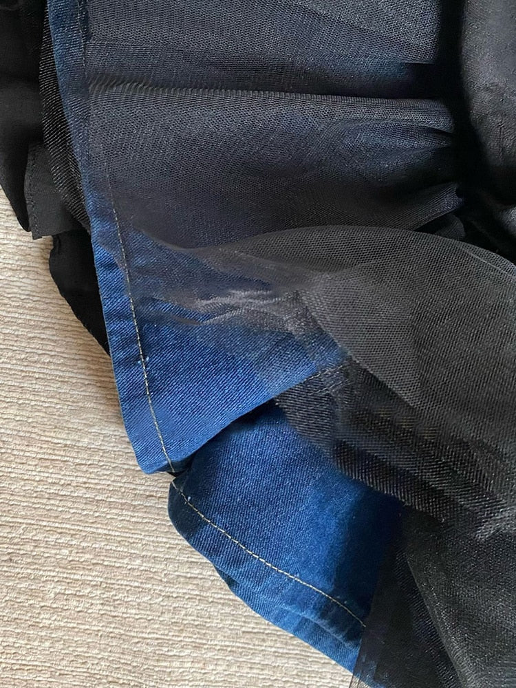 Denim Tulle Detail Skort