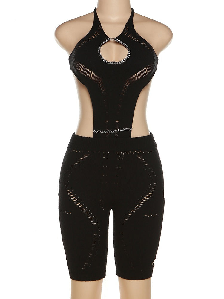 Knit Cut Out Halter Romper